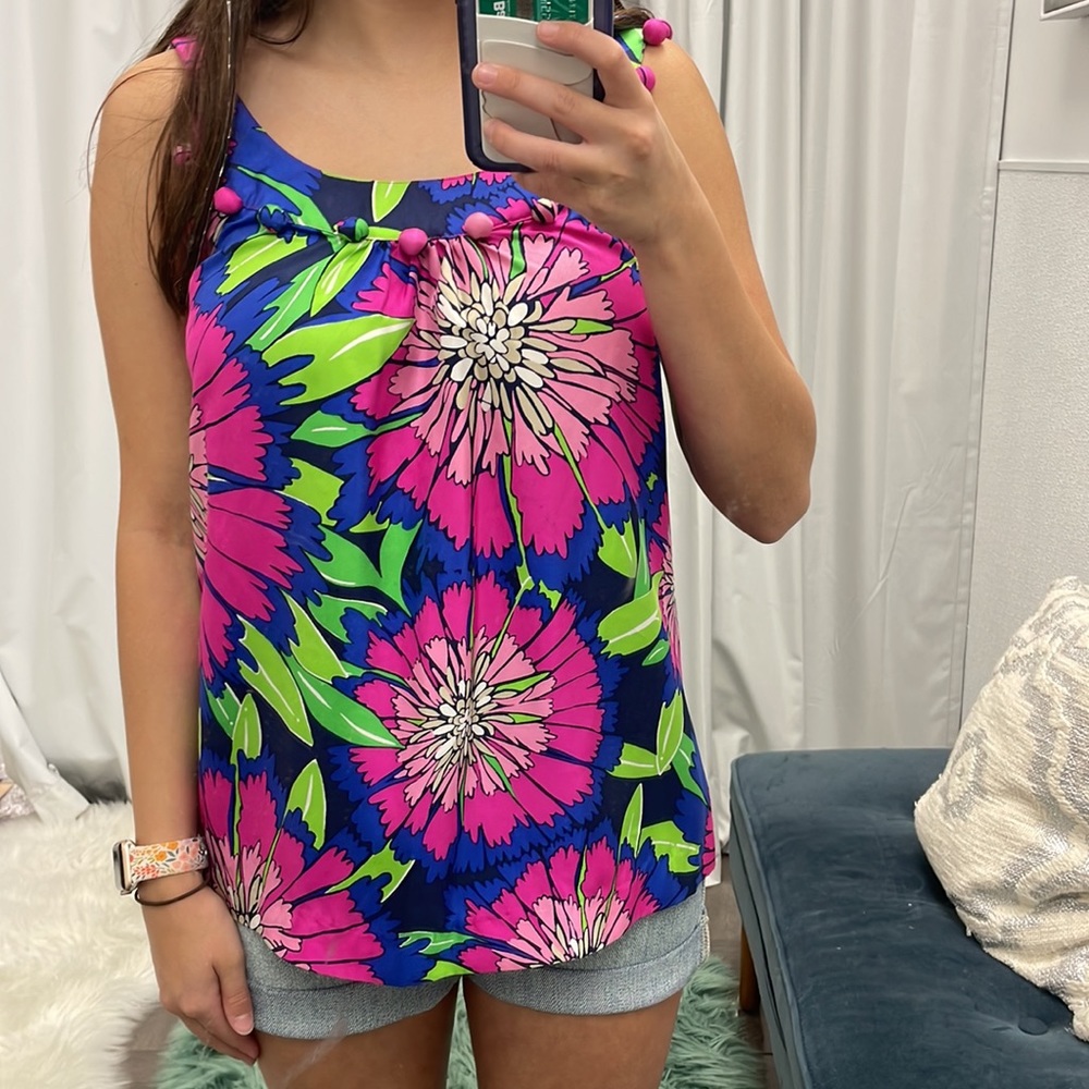 Lilly Pulitzer Multi-color Design Sleeveless Blouse - excellent used con…